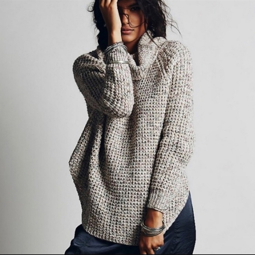 Free People Speckled Cream Cowl Turtleneck Sweater